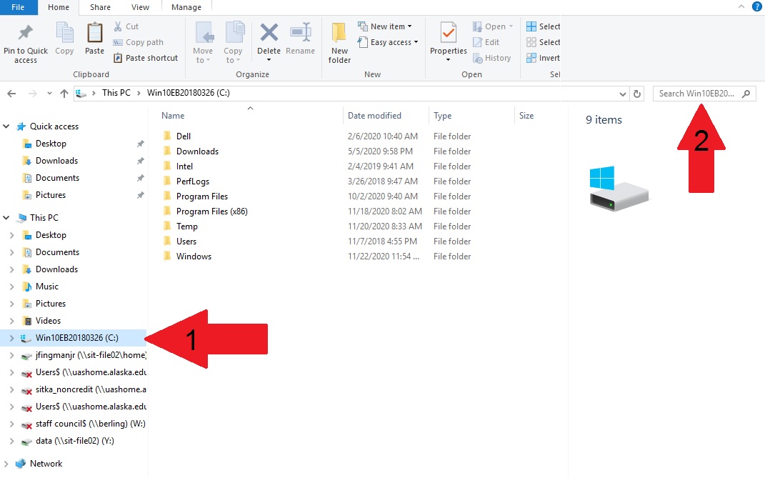File explorer with the File and the Search bar highlighted